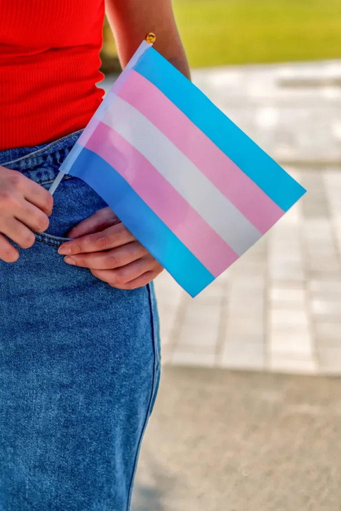 waist up photo of person holding transgender flag 2026 01 07 07 35 07 utc